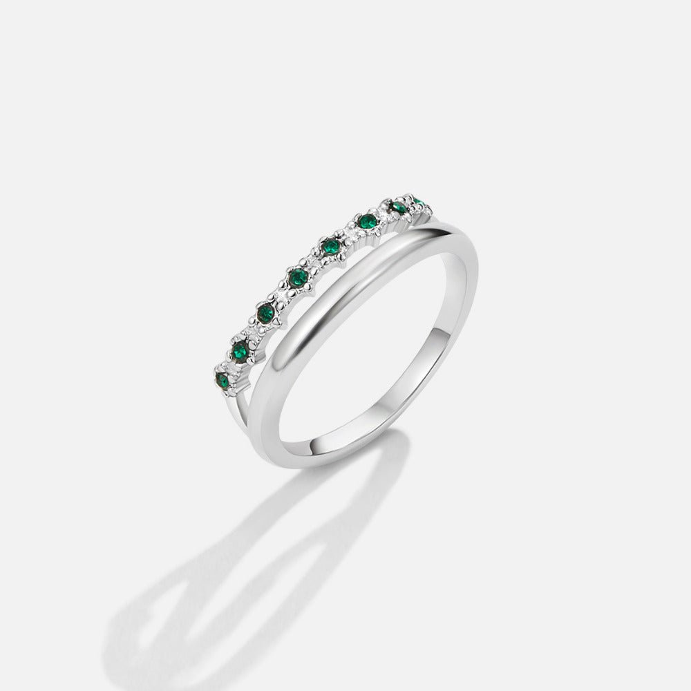 Silver Marissa Emerald Green Layered Ring