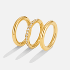 Vana Trio Gold & Crystal Ring Set