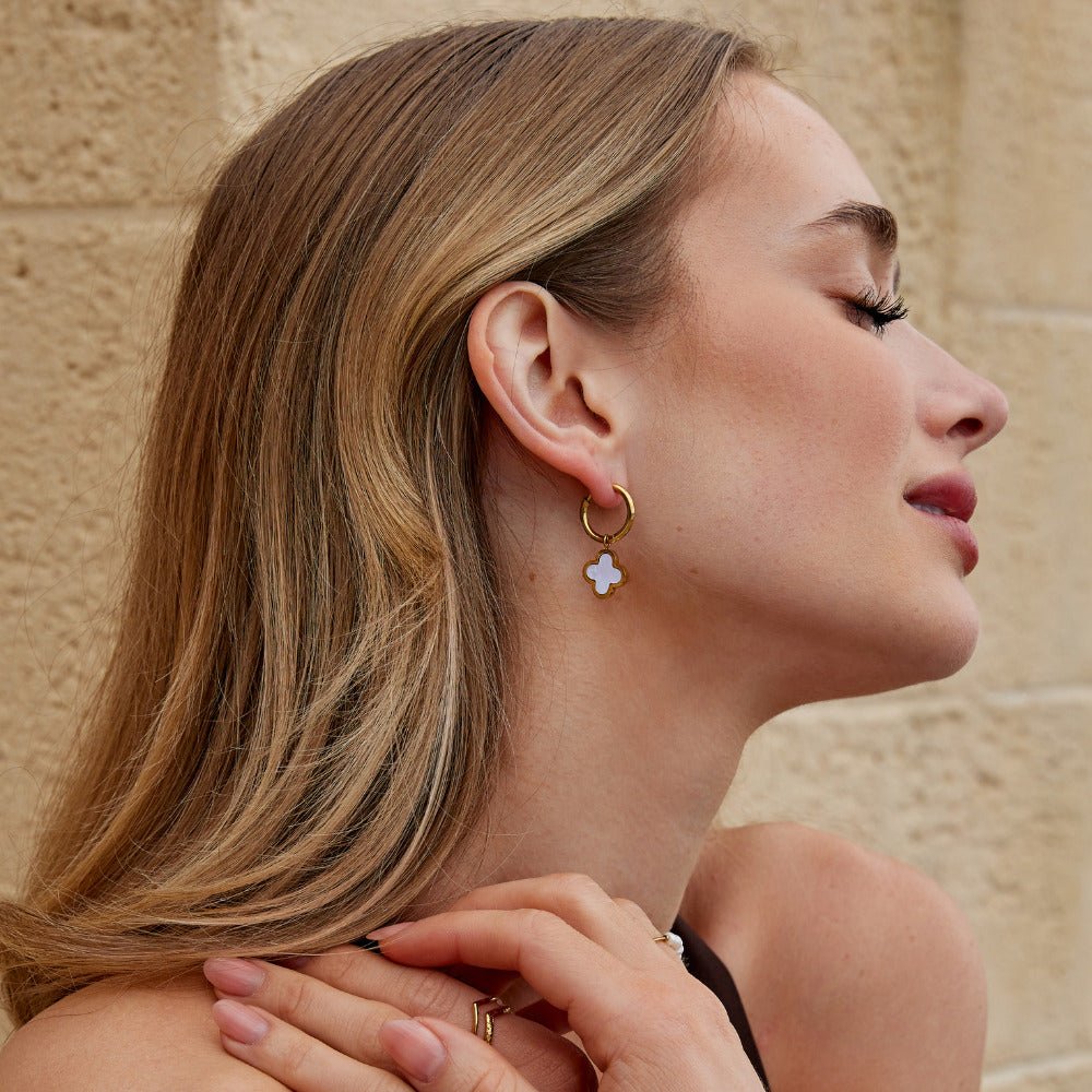White Clover Hoop Earrings