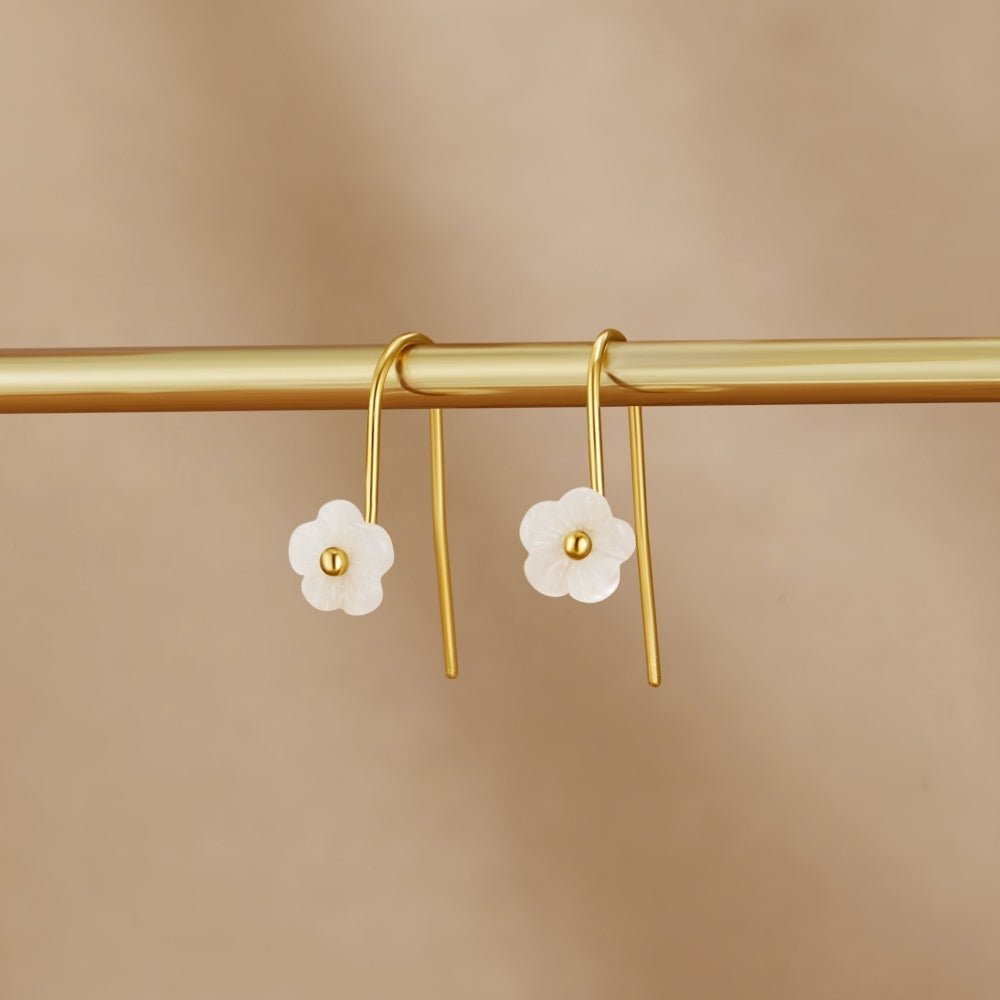 White Petal Shell Drop Earrings