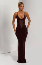 Maxi šaty Xanthe - švestkově hnědé